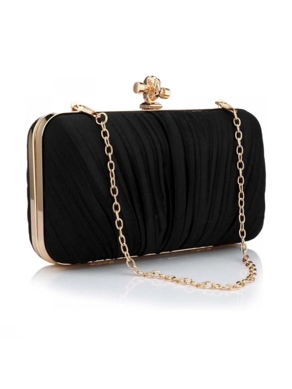 Clutch Purses for Women Evening Bag Pleated Shoulder Bag with Chain Black